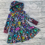 Snow Sport Bunnies Hooded “Grow with me” Dress, Size 3-6Years